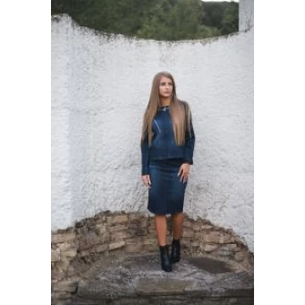 Denim suit jacket and pencil skirt